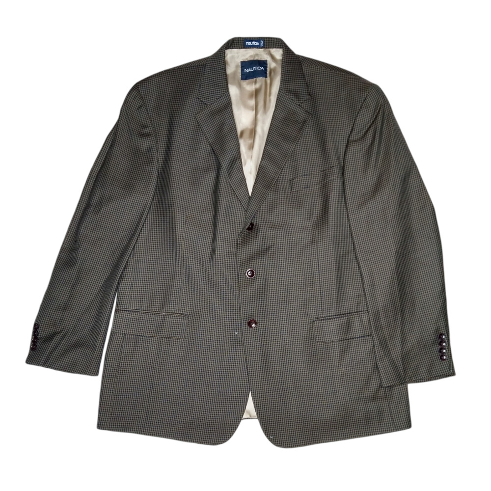 Vintage Nautica Brown Plaid Blazer size 48R Sport Coat 100% Wool